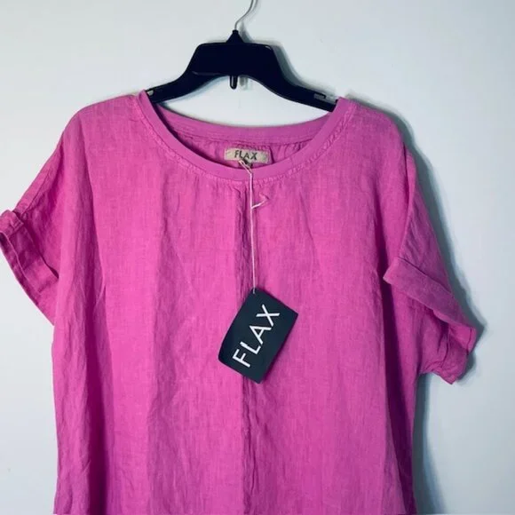 Flax 100% Linen Tee Top Tunic Dress Pockets Peony Pink NWT NEW Medium - Picture 3 of 9